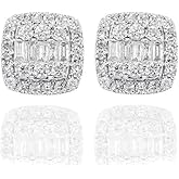 Square White Gold Plated 925 Sterling Silver Screw Back Post Unisex Hypoallergenic 5A Cz Stone Large Iced Hip Hop Micro Pave Iced Baguette Stud Post Big Earrings Jewelry Gifts For Men Women