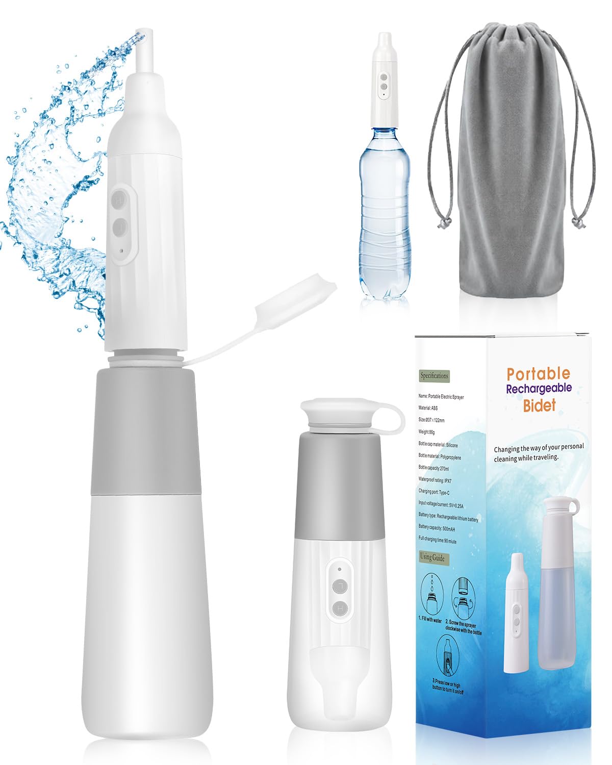 Portable Electric Bidet, 270 ml, High Pressure Bidet Shower Replaces Wet Toilet Paper, Waterproof Bidet Portable Postpartum for Travel, Hygiene