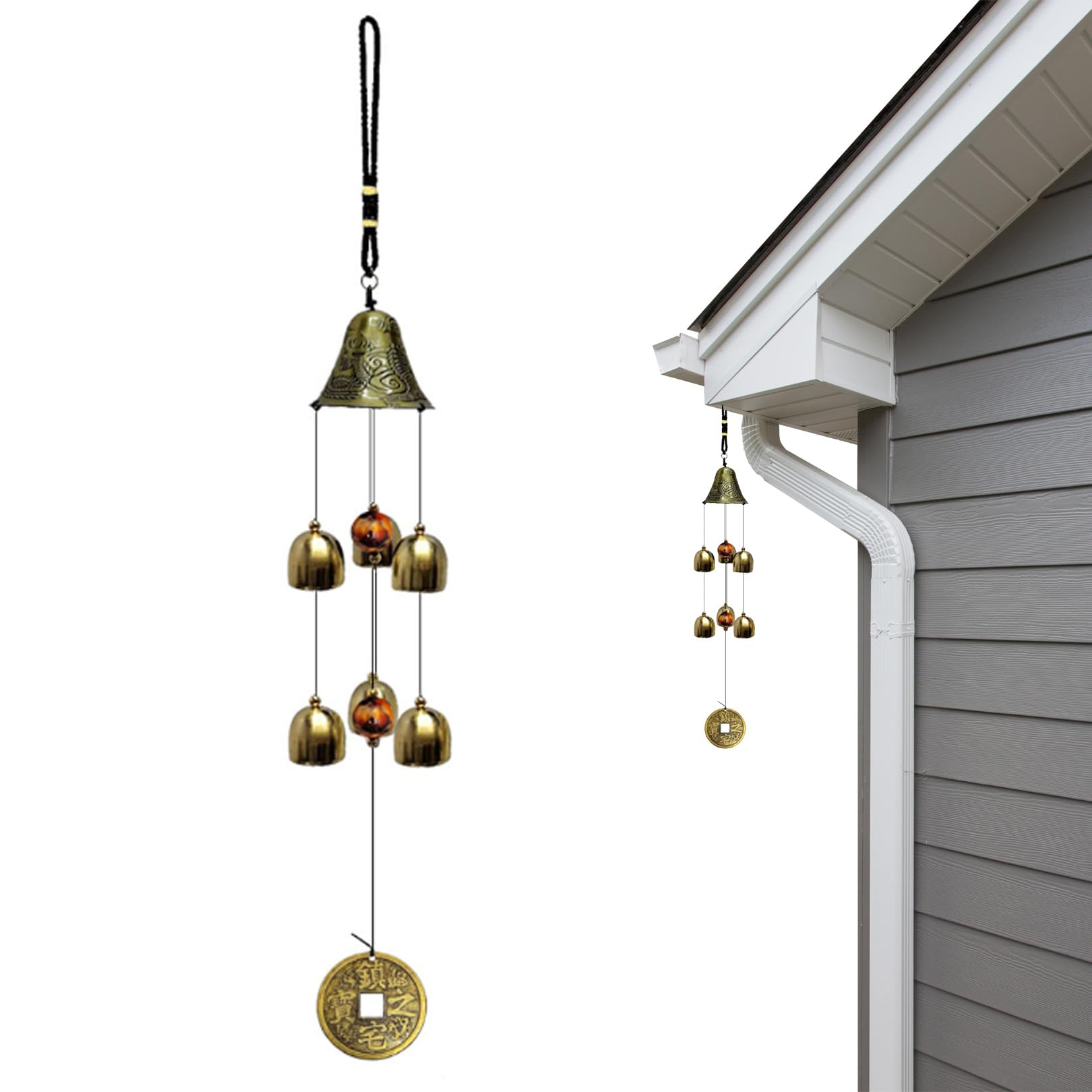 6 Bells Vintage Metal Hanging Wind Bell for Home Garden Hanging Good Luck Blessing,Wind Chime Bells Chinese Feng Shui Lucky Bell Hanging Ornament for Home Garden Decorations