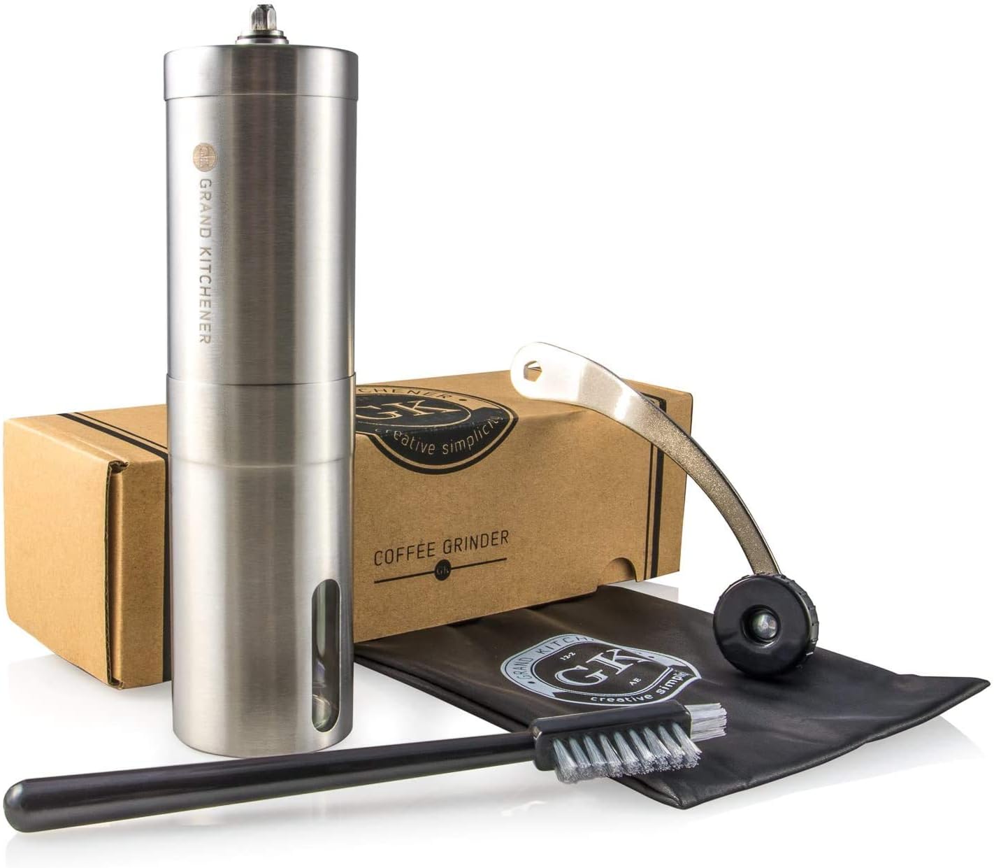 Manual Ceramic Burr Coffee Grinder with Hand Crank in Stainless Steel - High Quality Premium Coffee Bean Burr Mill! 100% Satisfaction Guaranteed! By Grand Kitchener