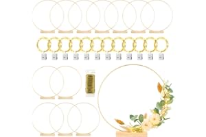 MJRASG 12 Pack Floral Hoop with Stand and LED Fairy Lights 12 inch Metal Rings for DIY Centerpiece Table Decorations Crafts Macrame Rings Hoop Wreath Dream Catcher Rings Wedding Christmas Wreaths, Gold