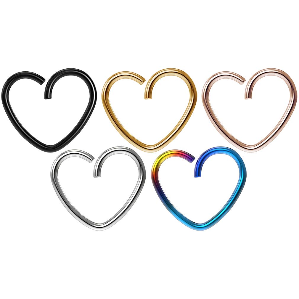 Bling Unique 5pc 18g 1mm 10mm Seamless Stainless Steel Heart Hoop Earrings Cartilage Bar Rook Tragus Helix Conch Auricle