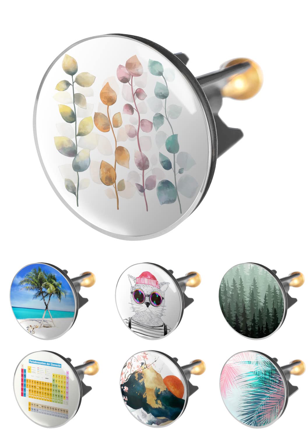 Arteneur Sink Plug 40 mm Multicolor Leaves - Stainless Steel Eccentric Pop Up Plug with Heavy Brass Screw for Standard Sinks