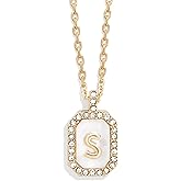 BaubleBar Initial Necklace - Dainty Gold-Plated Personalized Letter Pendant Necklace, Small Dog Tag Style Design