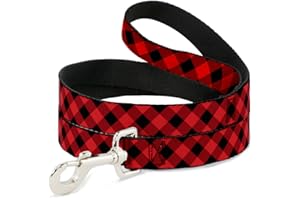 Buckle-Down Pet Leash - Diagonal Buffalo Plaid Black/Red - 6 Feet Long - 1" Wide