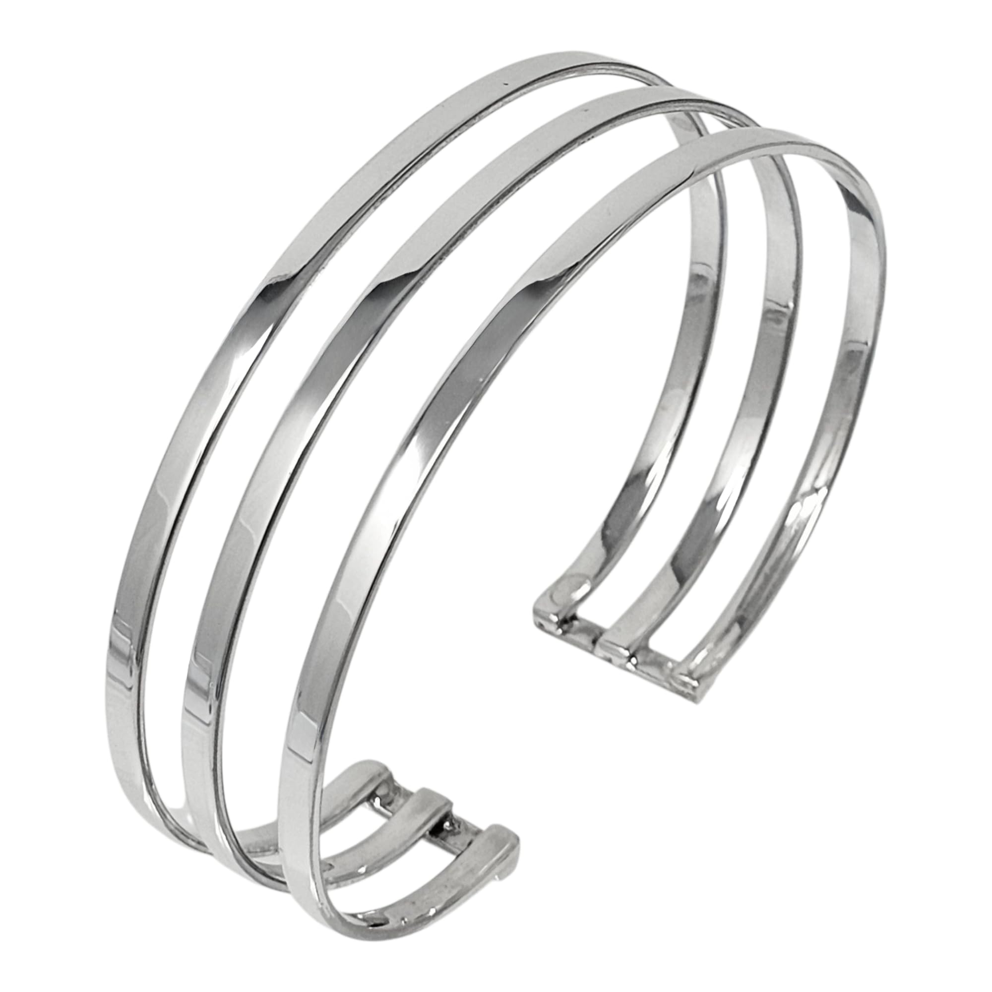 Treasure Bay Womens, Ladies 925 Sterling Silver Cuff Bangle Bracelet Triple Bars Style