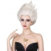 Sea Witch Wig for Women Undersea Witch Cosplay Short Silver Grey Crazy Wig | Women Layered Wig with Shell Necklace + Cap Accessories for Halloween Costume Cosplay (Need Style)