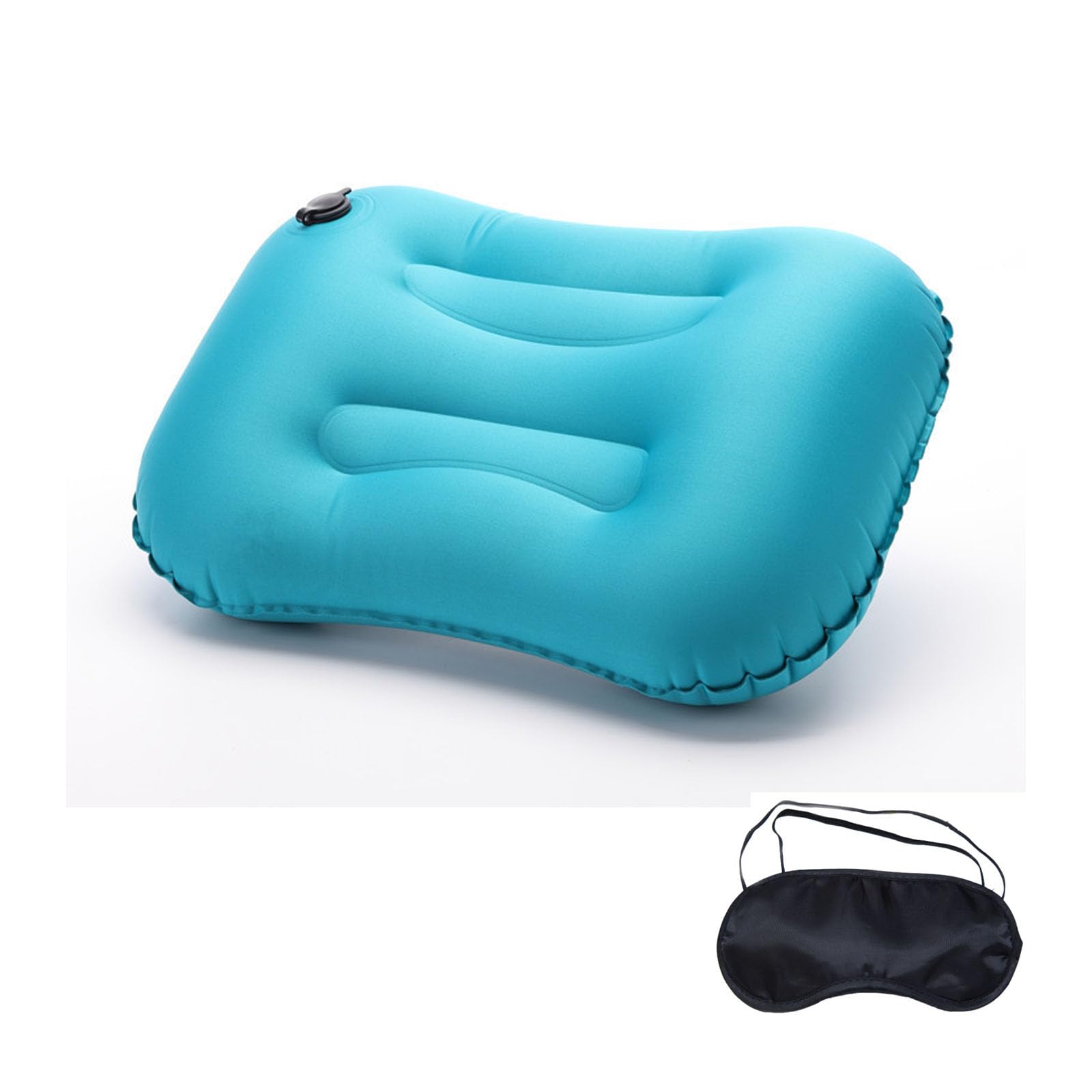 1 Camping Pillow and 1 Eye Mask, Inflatable Pillow, Inflatable Pillows for Camping, Blow Up Pillow, Inflatable Travel Pillow, for Neck & Lumbar Support for Hiking, Camping, Traveling, Lake Blue