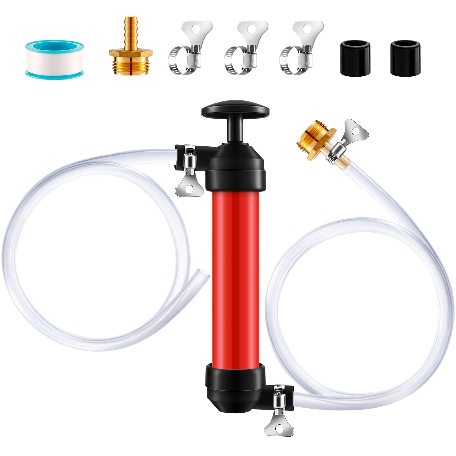 Photo 1 of RV Antifreeze Siphon Hand Pump Kit, Liquid Transfer Pump with Two 1 Metre Clear PVC Hoses for Petrol, Oil and Fluids, Fuel Siphon Pumps with 2 Clamps, Camper, Boat Winterization Accessories