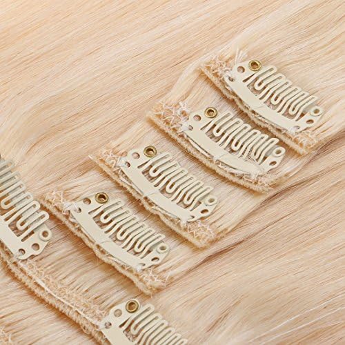 OCEANE HAIR Clip In Human Hair Extensions Brazilian Virgin Hair 100% No Tangle No Shedding Clip Ins Human Hair Extensions 70g (16", 613#)