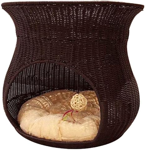 Amazon Co Jp 二段籐手作り猫ベッド楕円形の犬のバスケット猫の巣 涼しい夏防水耐久性のある籐犬小屋 Buyt ホーム キッチン
