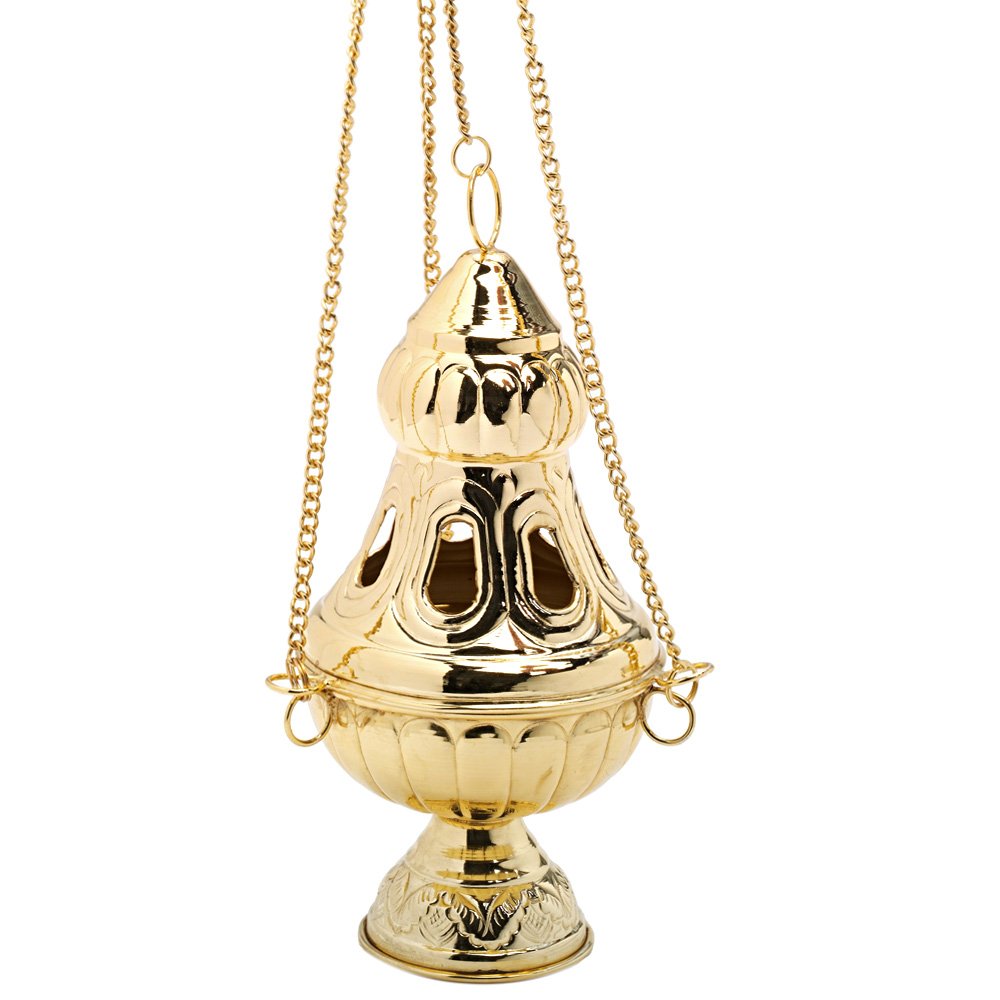 NKlaus censer with chain 85cm and inner bowl incense burner deco gold 7632