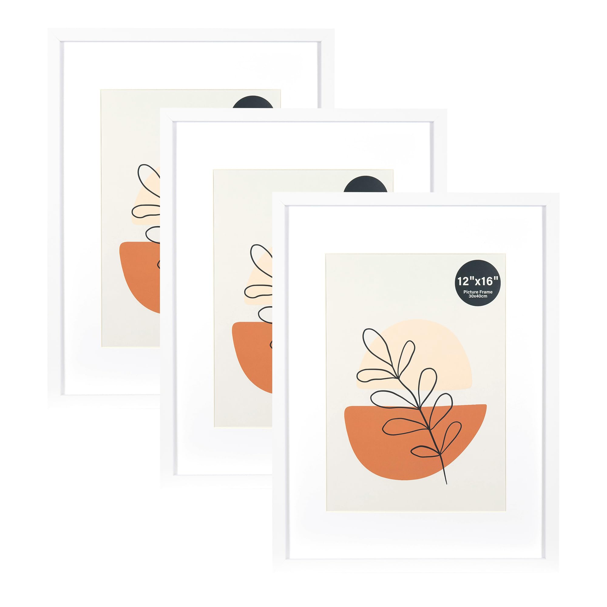 KAIWIN Picture Frame White 12x16 / 30x40cm set of 3-21x30 cm (A4) with Mat, photo frame with acrylic glass for hanging, for photos, posters, puzzles| poster frame