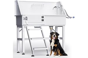 LNEUIE Dog Washing Station for Home,38" Professional Dog Washing Station Stainless Steel Dog Grooming Tub for Home,Equipped with Three Anti-Slip Steps, Removable Door, Pet Wash Station for Pet