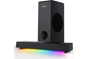 MEREDO Sound Bar for Smart TV 160W 3.1CH PC Gaming Soundbar with Subwoofer RGB Lighting Audio Sync Surround Sound System BT 5.3/HD-ARC/Optical/AUX/USB for Desktop Tablets Consoles Home Cinema