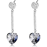 Heart Austrian Crystal Drop Long Dangling Earrings for Women 925 Sterling Silver Post Hypoallergenic Jewelry