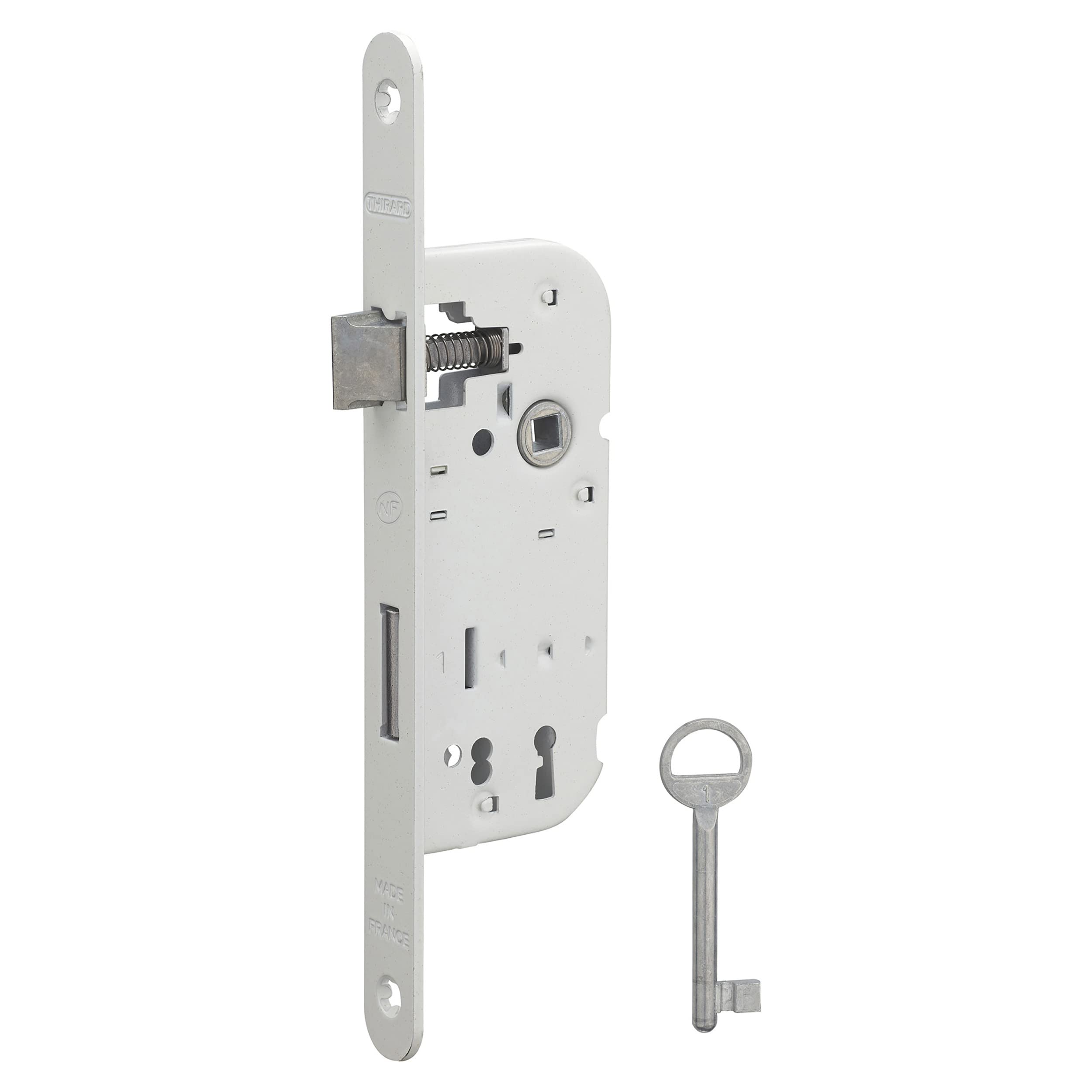 THIRARD 00941501 - Nf V/Br White Built-In Lock - Pressed steel case - Steel headrest - Round end headrest - Mortise locks - A40
