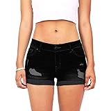 Shakumy Women's Classic Mid Rise Mid Rise Frayed Raw Hem Ripped Denim Jean Shorts Low Waist Stretchy Jeans Shorts Hot Pants