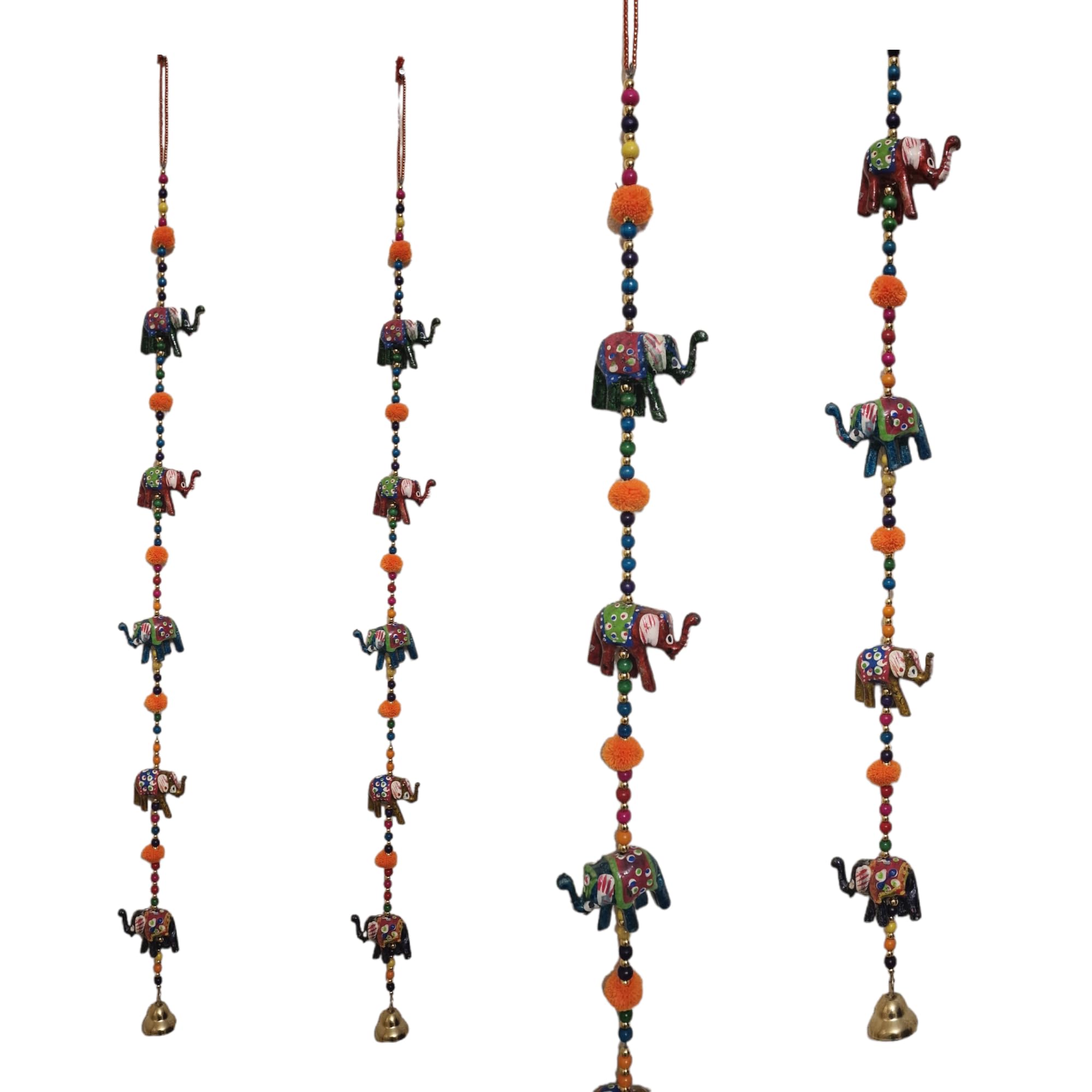 Yepsio Multicoloured Wind Chime 5 Elephant on String with Brass Bell perfect for walls Doors, windows Symbolize Luck ideal for Office and Home Decoration