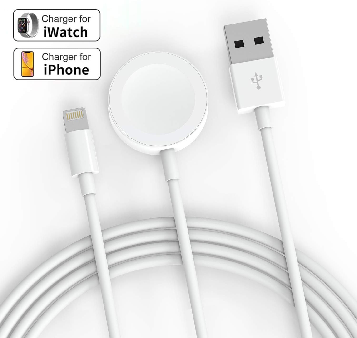 Compatible with Apple Watch Series Charger and for iPhone 11 (5/6/7/8/X/XS/XR) & iPad & AirPods Charger Cable 2 in 1 3.3 Feet (1M)USB Charging Station for Apple Watch 5 & 4 & 3 & 2 & 1