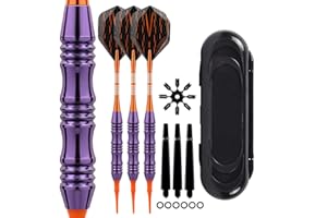 Steel Tip Darts Set Professional, Heavy Metal Darts with Non-Slip Barrel & Aluminum Shafts, Includes Extra Shafts and Gift Bo