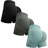 OVESPORT 3 Piece Workout Shorts for Women Seamless Scrunch Butt Lifting High Waisted Yoga Gym Booty Running Short Pants