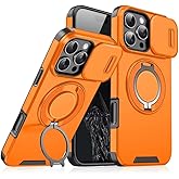 Doulings Heavy Dtuy Series Designed for iPhone 14 Plus Case,Rugged 360 Rotatable Ring with Invisible Holder Stand,Slide Camera Cover&Military Grade Protection,Orange