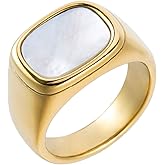 Aurelia Mae 18K Gold Plated Women's Starburst Signet Ring - Minimalist Mother of Pearl Statement Piece