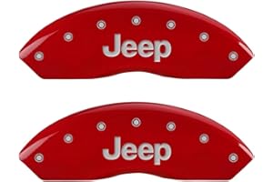 MGP Caliper Covers 42009FJEPRD 'JEEP' Engraved Caliper Cover with Red Powder Coat Finish and Silver Characters, (Set of 2)