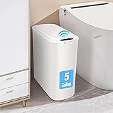 Cesun 5 Gallon Automatic Bathroom Trash Can with Lid, White, Touchless | Motion Sensor, Slim, Small Smart Garbage Bin, Plastic, Battery Operated, Manual Button, for Office/RV/Bedroom/Living Room