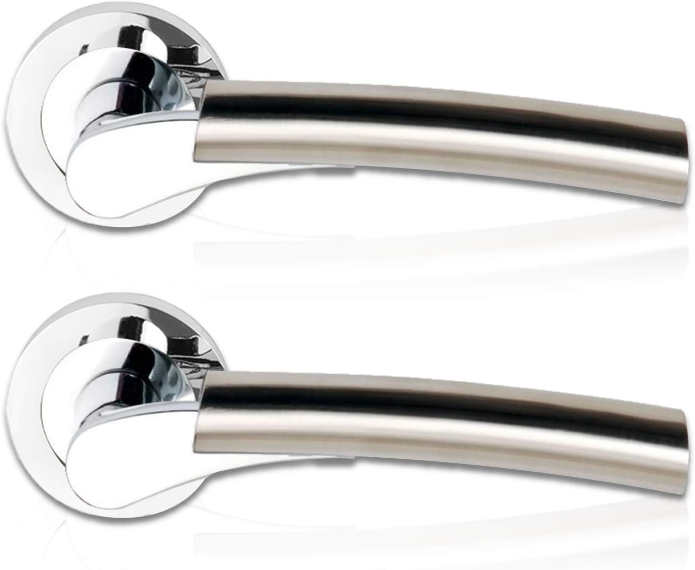 XFORT® Door Handle on Rose, Reims Lever Door Handles in Dual Chrome Finish, Internal Round Rose Lever Handle Designed for Use with a Standard Latch, Mortice Lock or Bathroom Lock for Internal Doors