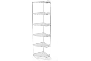 POUSEAYAR 6-Tier NSF Metal Corner Shelf Wire Shelving Unit - 600lbs Capacity, Adjustable, with leveling feet & Shelf Liners - Ideal for Garage, Kitchen - 20" L x 20" D x 72" H - Pentagonal-Shape - Chrome