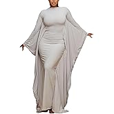 Luotasia Women's Sexy Bodycon Long Dresses,Batwing Sleeve Ruched Turtleneck Formal Evening Gowns Maxi Dress