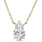 Gem Stone King 14K Yellow Gold White Moissanite Pendant Necklace for Women | 1.15 Cttw | Gemstone Birthstone | Pear Shape 8X6MM | With 18 Inch Chain