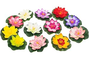 X Hot Popcorn 12 Pcs Indian Return Gifts Artificial Floating Lotus with Lily Pads Foam Lotus False Lotus Simulation for Plant Patio Koi Pond Pool Aquarium Home Garden Party Diwali Decorations