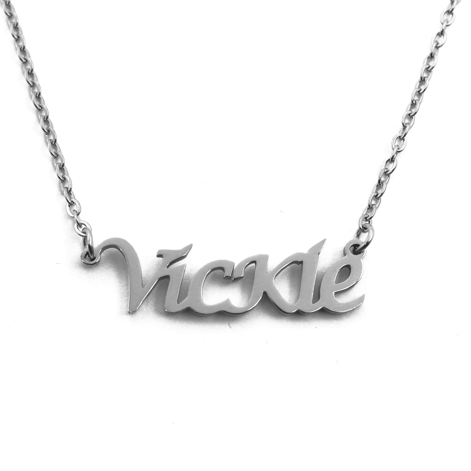 Kigu Vickie Personalised Name Necklace - Silver Tone,- Custom Dainty Name Pendants, Jewellery for Ladies, Girlfriend, Mother, Sister, Friends