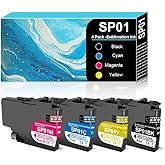 DMAOCO High Capacity SP01 SP-1 Ink Cartridge 4-Pack Replacement for SP01 Ink Cartridges SP01BKS SP01CS SP01MS SP01YS for Thermo Sublimation SP-1 Printer Ink, 4-Pack SP-1 BKS (110ML) SP01CS (52ML)