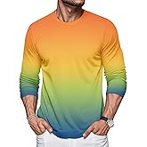 Men's Cotton T Shirts-Long Sleeve Athletic T-Shirt Gradient Shirt Casual Basic Tee