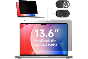 Mamol Privacy Screen for MacBook Air 13.6 Inch (2022-2024, M2, M3) - A2681, A3113, MagicSuction™ Removable Vacuum Adsorption Anti Spy,Anti Glare Anti Blue Light Filter for Mac Laptop Computer