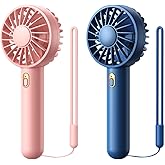 Warmco 2-Pack Handheld Mini Fan Portable USB Rechargeable Small Hand Held Fan with Base Personal Desk Fan Super Compact Cooli