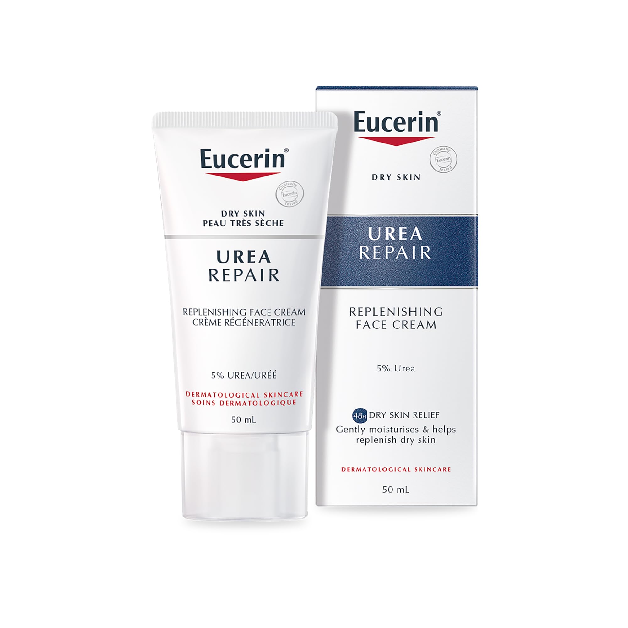 Eucerin UreaRepair Replenishing Face Cream 5% Urea 50ml, Nourishing Day Cream for Psoriasis, Skincare with Urea for Dry Skin