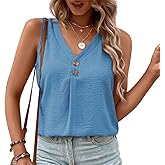 Misng Women's V-Neck Button-Down Sleeveless Tank Tops Casual Loose Vest Summer Shirt Trendy Beach Vacation Blouse