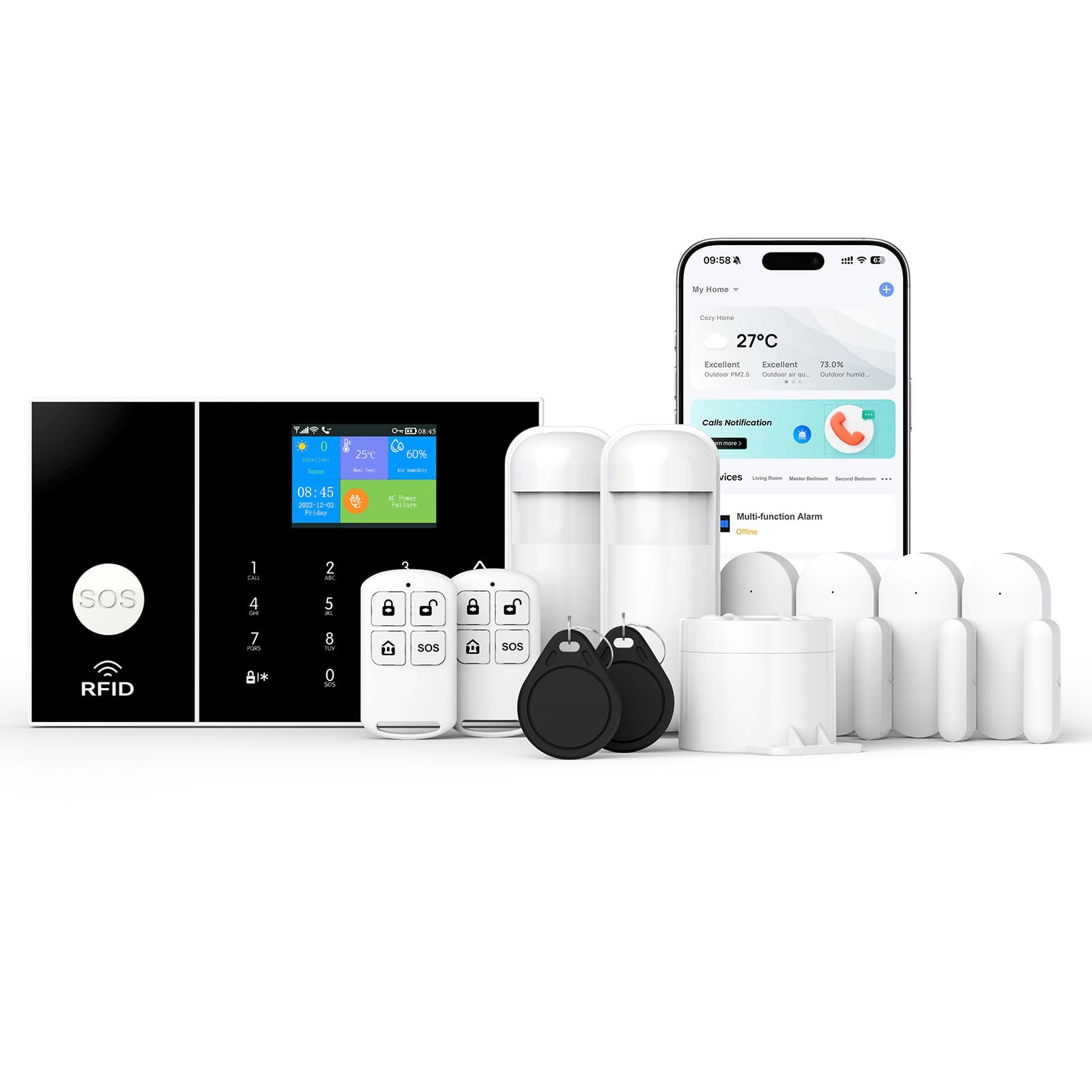 Photo 1 of (UNTESTED) LWOHSI Alarm System for Home Security,WiFi+GSM 4G DIY Alarm Kits with Phone APP Alert,Door/Window Sensor, Remote,Work with Alexa and Google for Home, Apartment,Office,No Monthly Fee (12 Piece Kits)