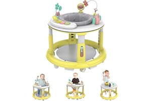 ABBI CASEY Baby Walker, Baby Walker with Wheels, Baby Walker with Music and Lights, Baby Walkers and Activity Center for Boys Girls Babies 6-12 Months, 5 Adjustable Heights, Detachable Toys and Bounce Foot Pad