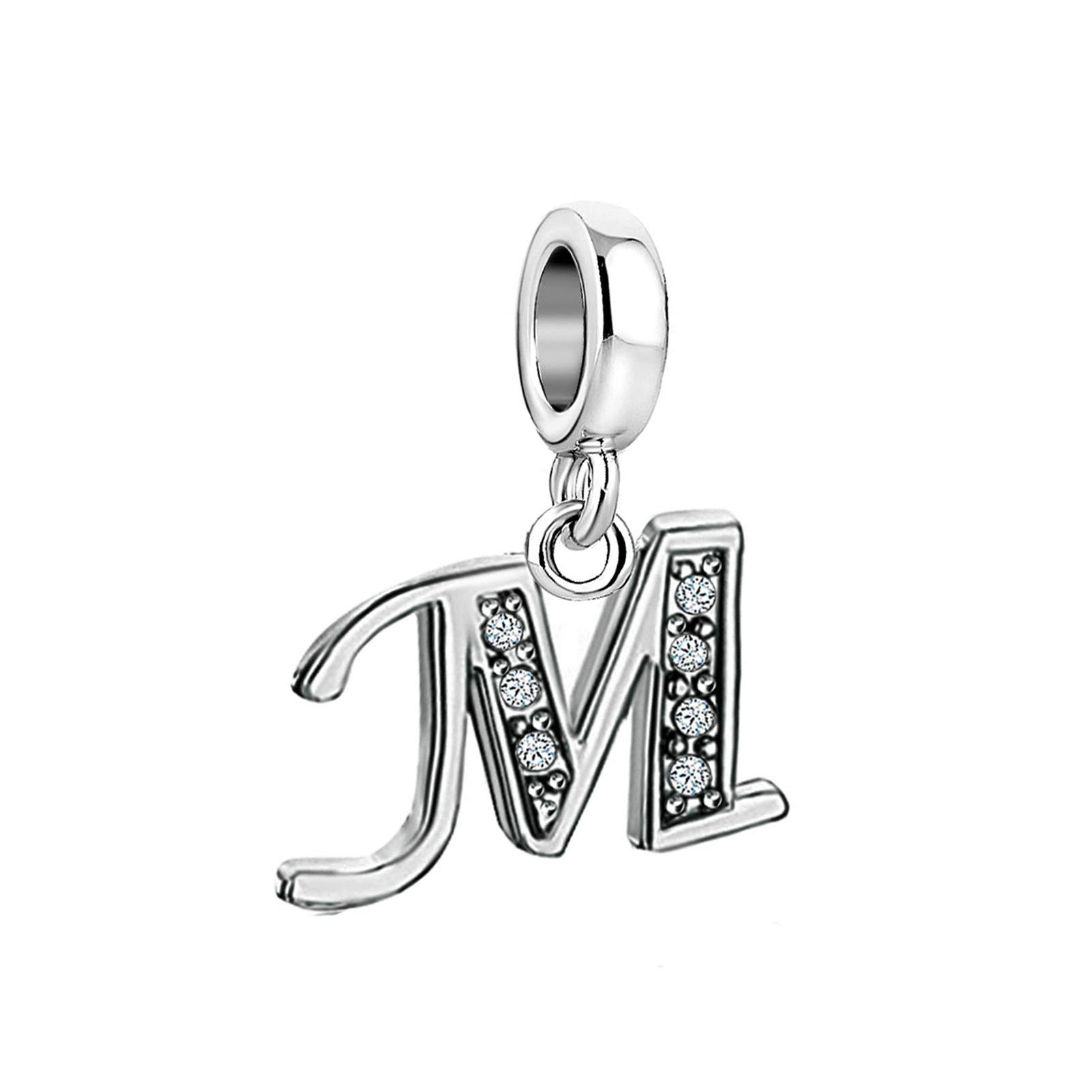 M Initial Sparkling Letter Charm fits Pandora Charms Bracelets Name Alphabet Christmas Birthday Jewellery Gift for Women Daughter Granddaughter Sister Friendship