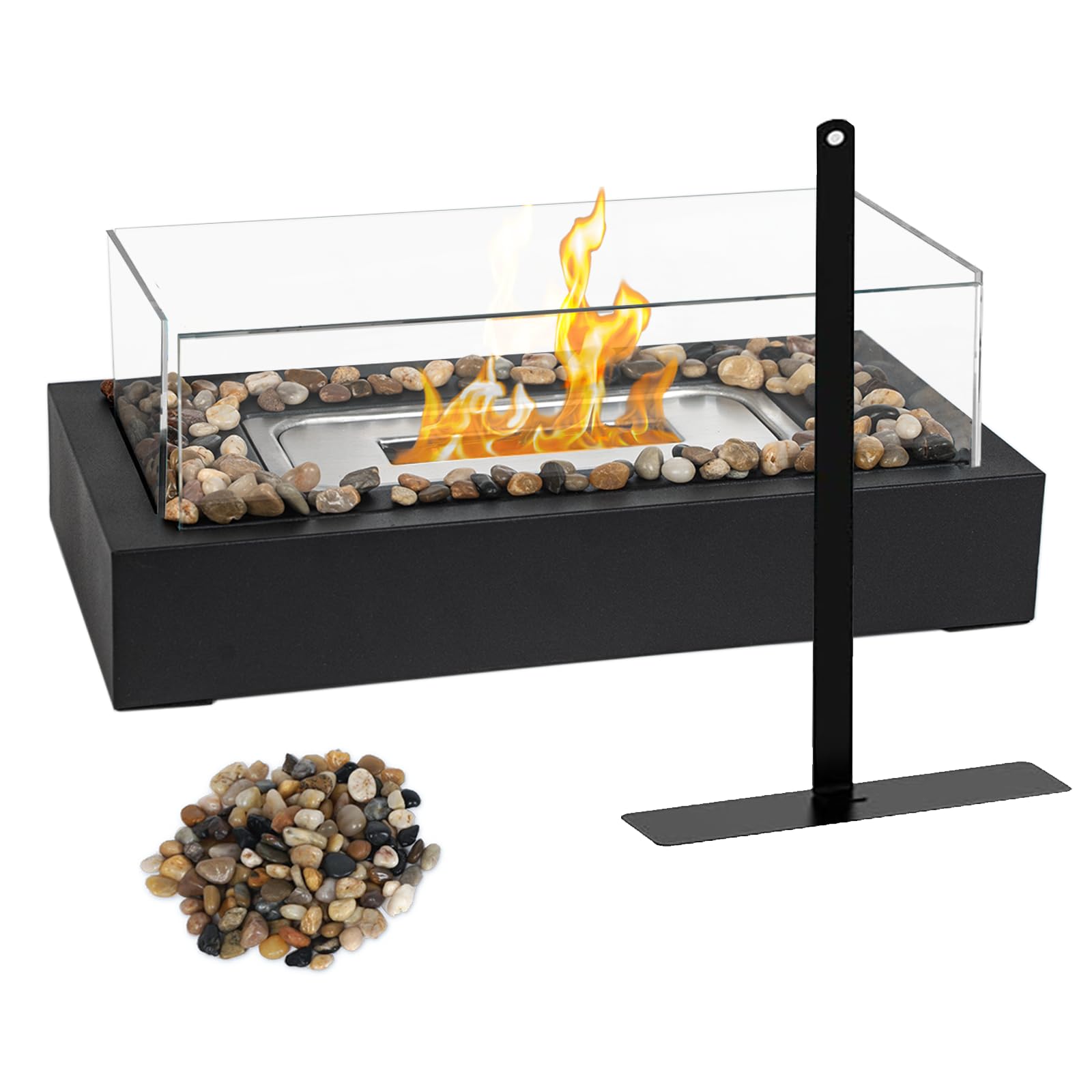 AllToU Tabletop Fire Pit - Portable Indoor/Outdoor Ethanol Fireplace With 4 Roasting Sticks