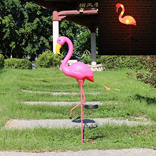 W-DIAN Solar Lights， For Outdoor Pathway metal yard art plastic metals Pink FLAMINGO Patio, Path, Lawn, Garden, Yard Decor,Outside Post Lighting Lamps