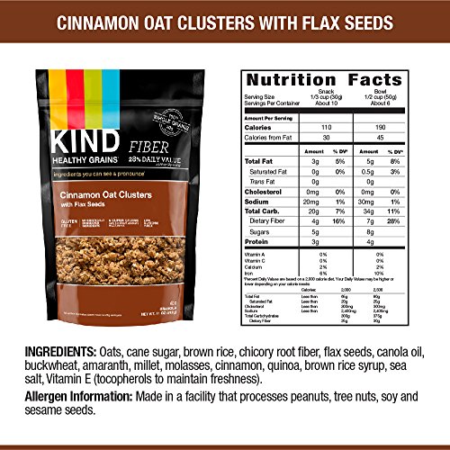 KIND Healthy Grains Clusters, Cinnamon Oat with Flax Seeds Granola, 10g