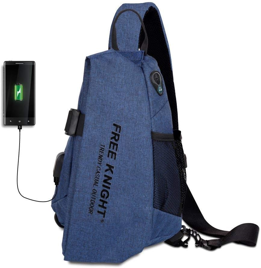 Meetrip Sling Bag, Crossbody Shoulder Travel Chest Backpack One Strap Daypack with USB Charging Port for Men Women (Blue)