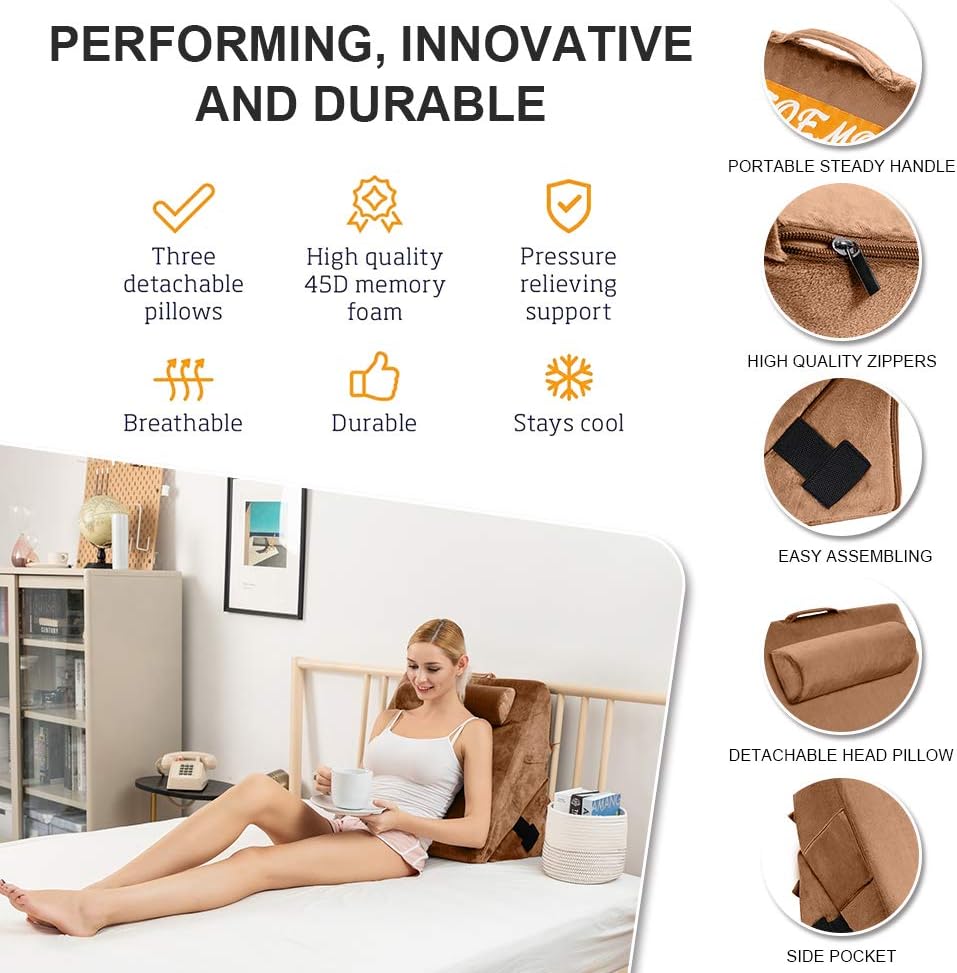 ZOEMO Memory Foam Bed Wedge Pillow for Sleeping, Body Positioners, Neck Back Leg Support Pillow for Sleeping in Bed, Reading Pillow and Bed Rest Pillow for Reading: Home & Kitchen